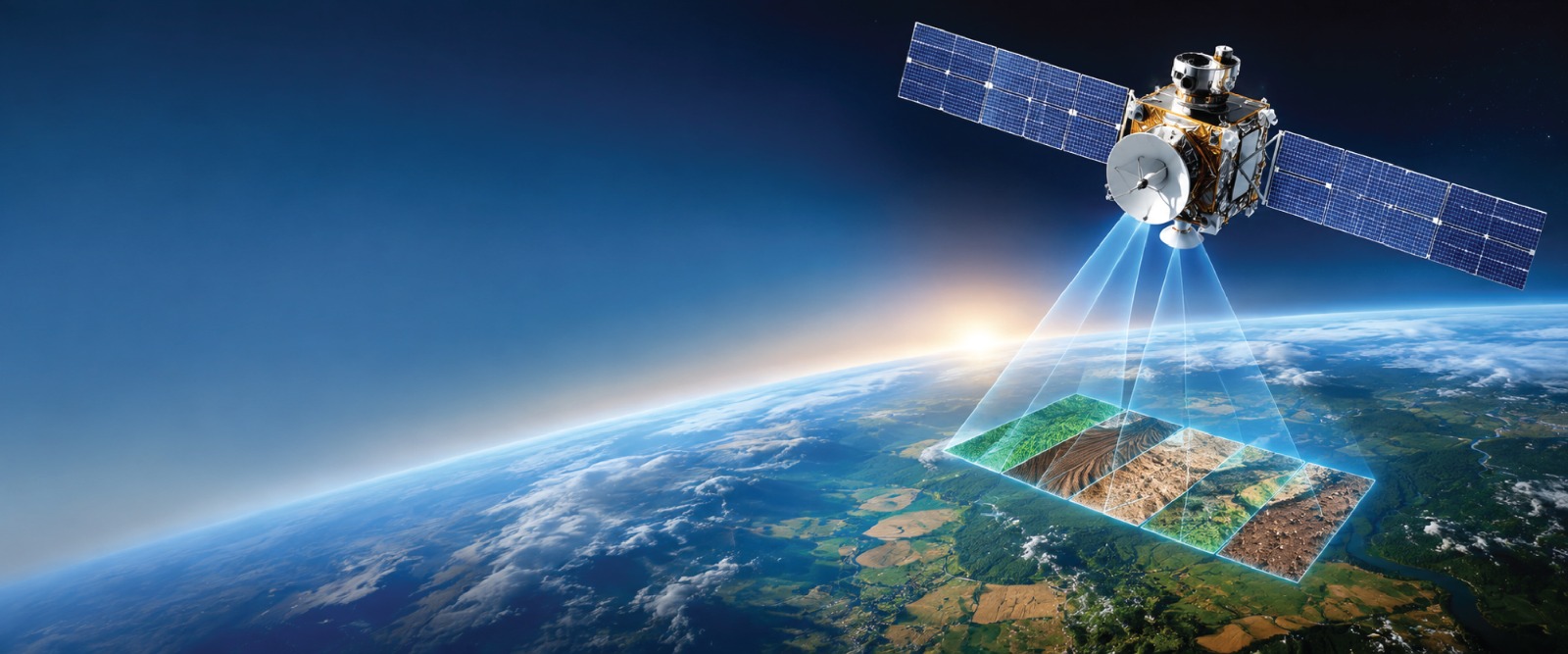 Satellite scanning farmland from orbit